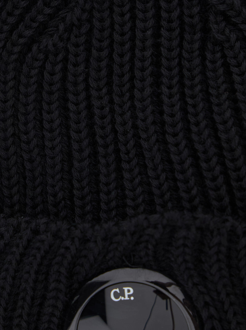 C.P. Company Men Black Knit Beanie With Logo Plaque On The Front In Wool Man