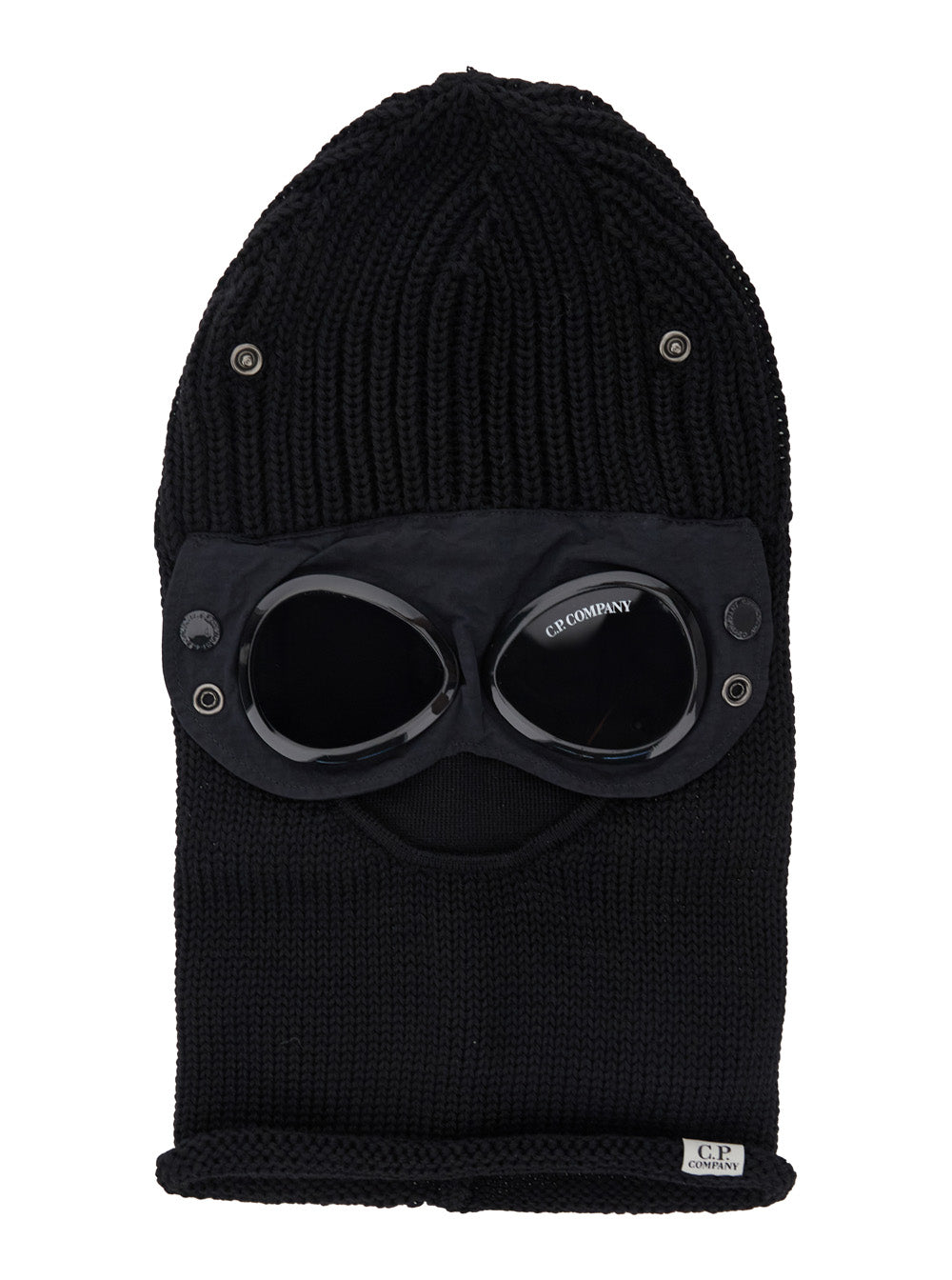 C.P. Company Men Black Knit Ski Mask With Logo Detail On The Front In Wool Man