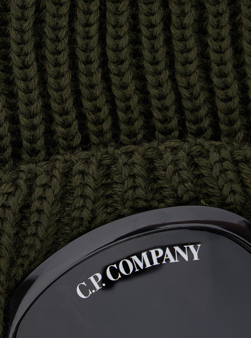 C.P. Company Men Green Knit Beanie With Googles Detail On The Front In Wool Man