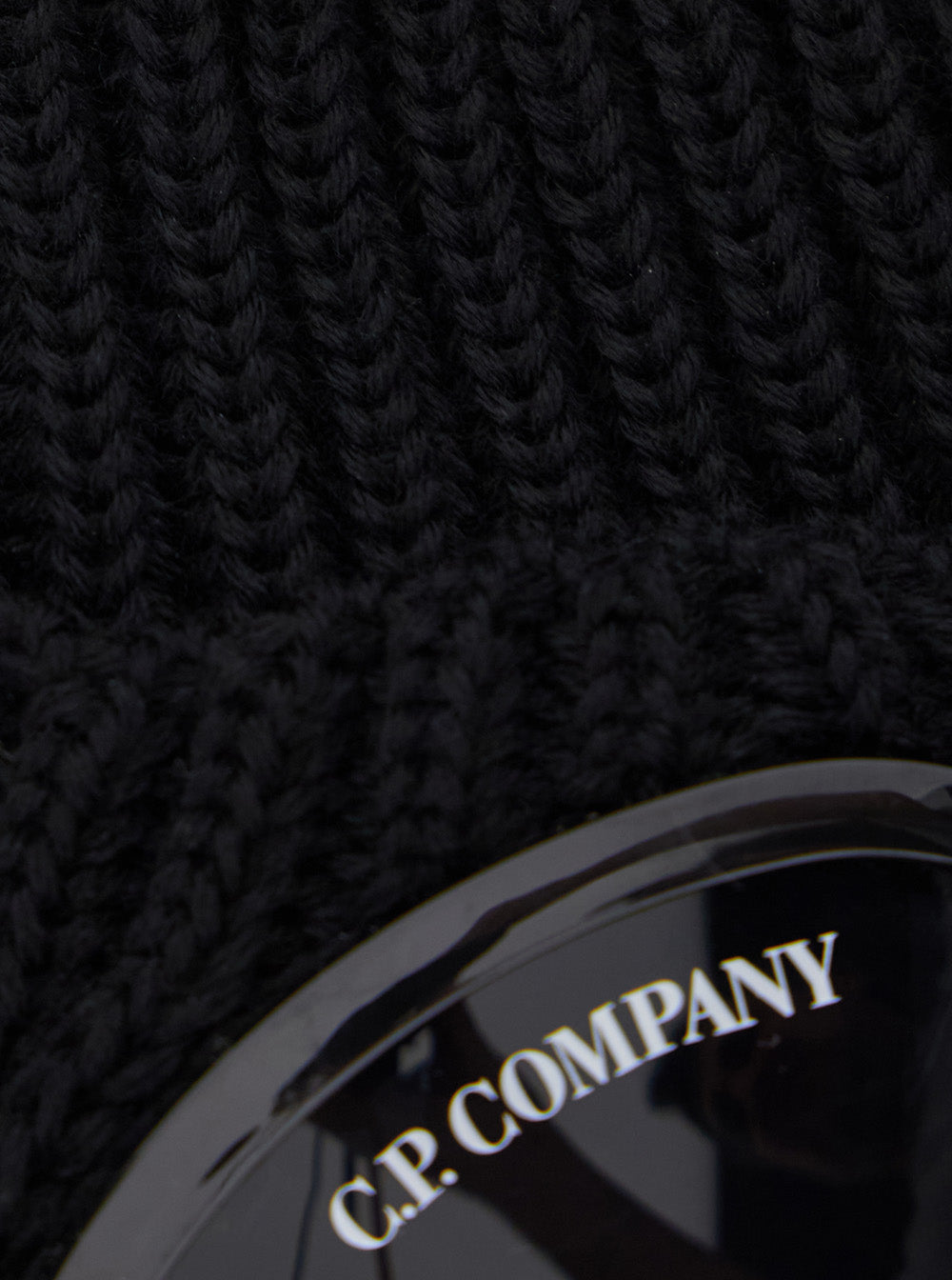 C.P. Company Men Black Knit Beanie With Googles Detail On The Front In Wool Man