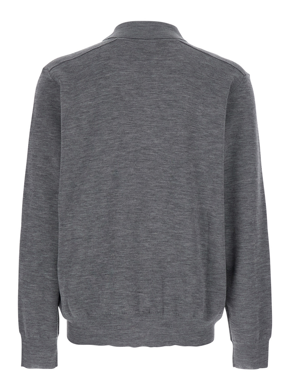 Burberry Men Grey Polo Shirt With Classic Collar And Check Motif On The Collar In Wool Man