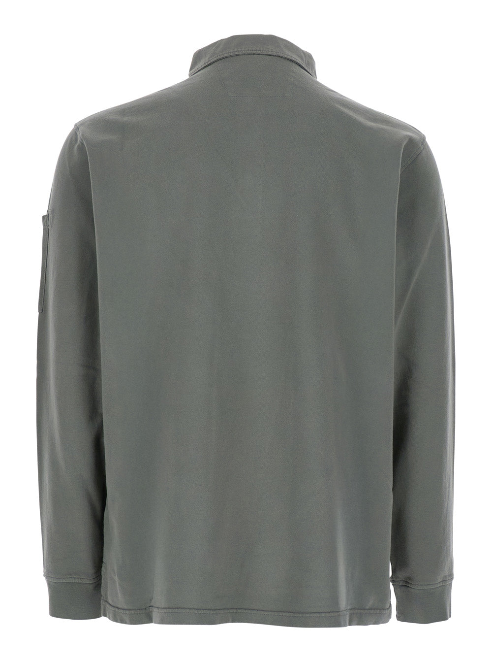 C.P. Company Men Grey Sweatshirt With Polo Shirt Style Collar And Logo Plaque On The Sleeve In Cotton Man