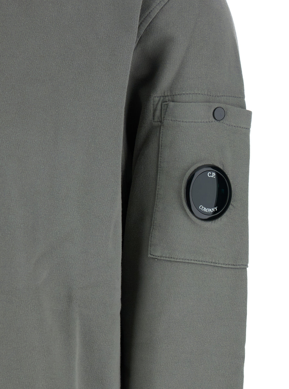 C.P. Company Men Grey Sweatshirt With Polo Shirt Style Collar And Logo Plaque On The Sleeve In Cotton Man