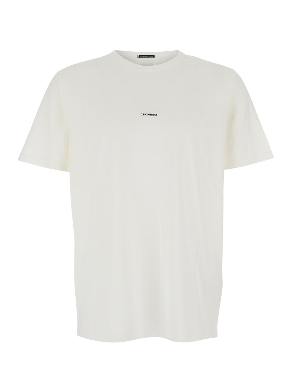 C.P. Company Men White Crewneck T-Shirt With Logo Lettering On The Front In Cotton Man