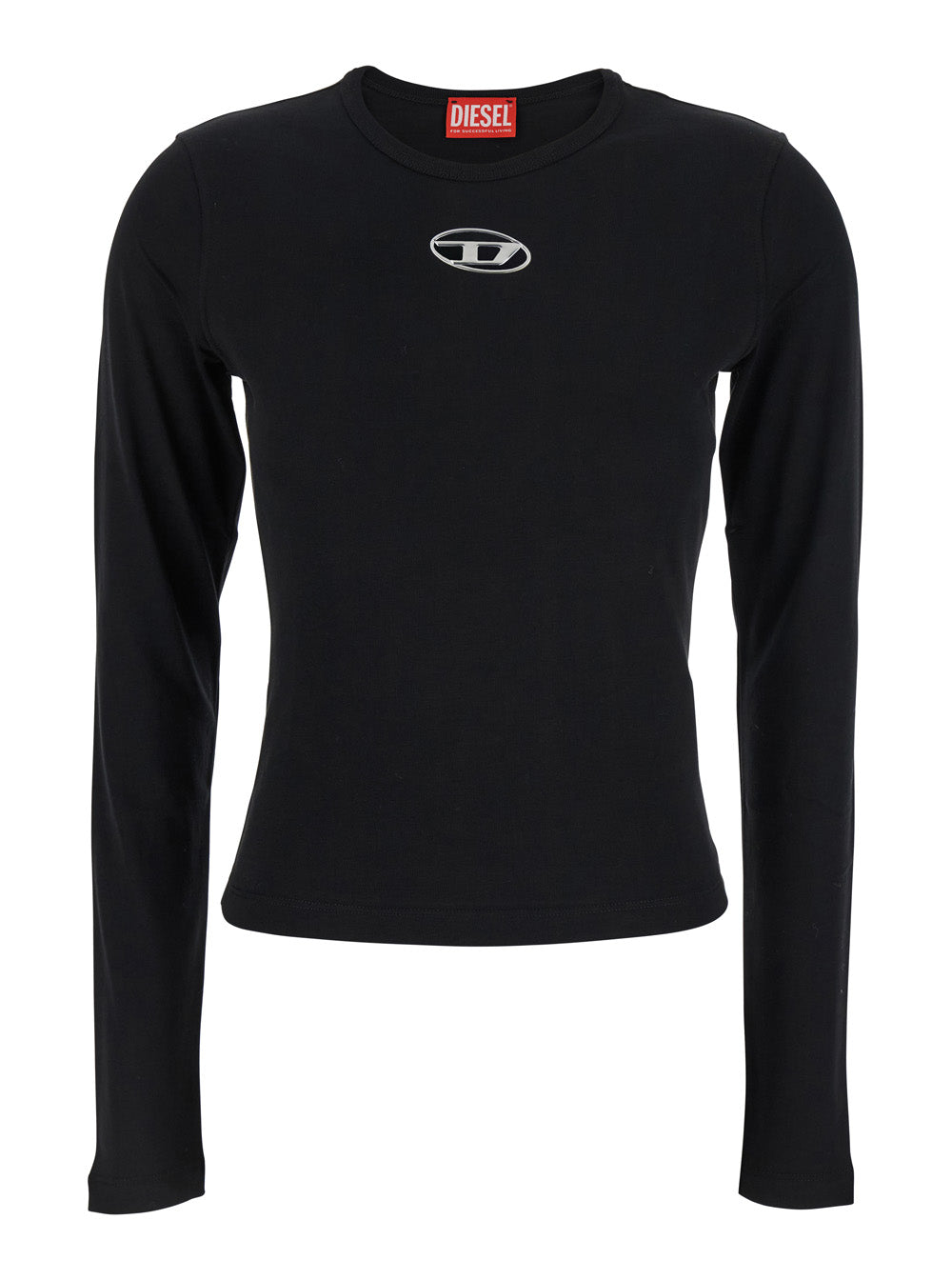 Diesel Women 'T-Uncutie' Black Top With Cut-Out Detail And Logo Patch On The Front In Cotton Woman