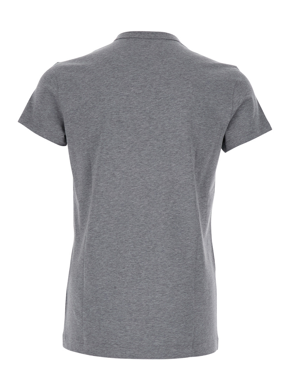 Dolce & Gabbana Men Grey Crewneck T-Shirt With Tonal Logo Lettering Embroidery On The Front In Cotton Stretch Man