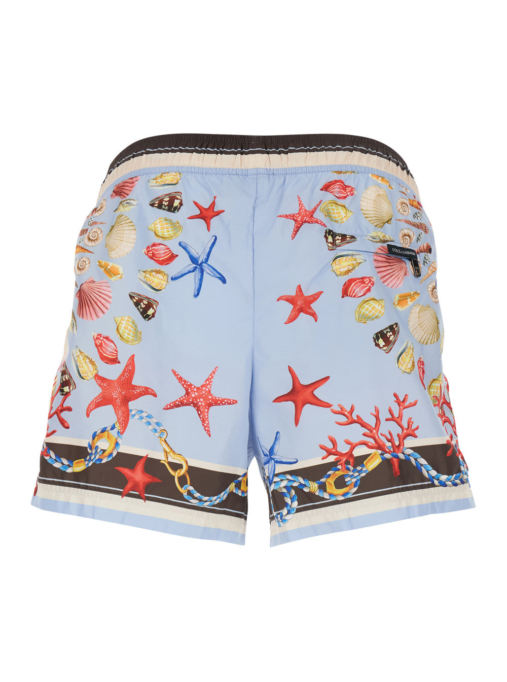 Dolce & Gabbana Men Light Blue Swim Shorts With Drawstring Elastic Waist And All-Over Print In Tech Fabric Man