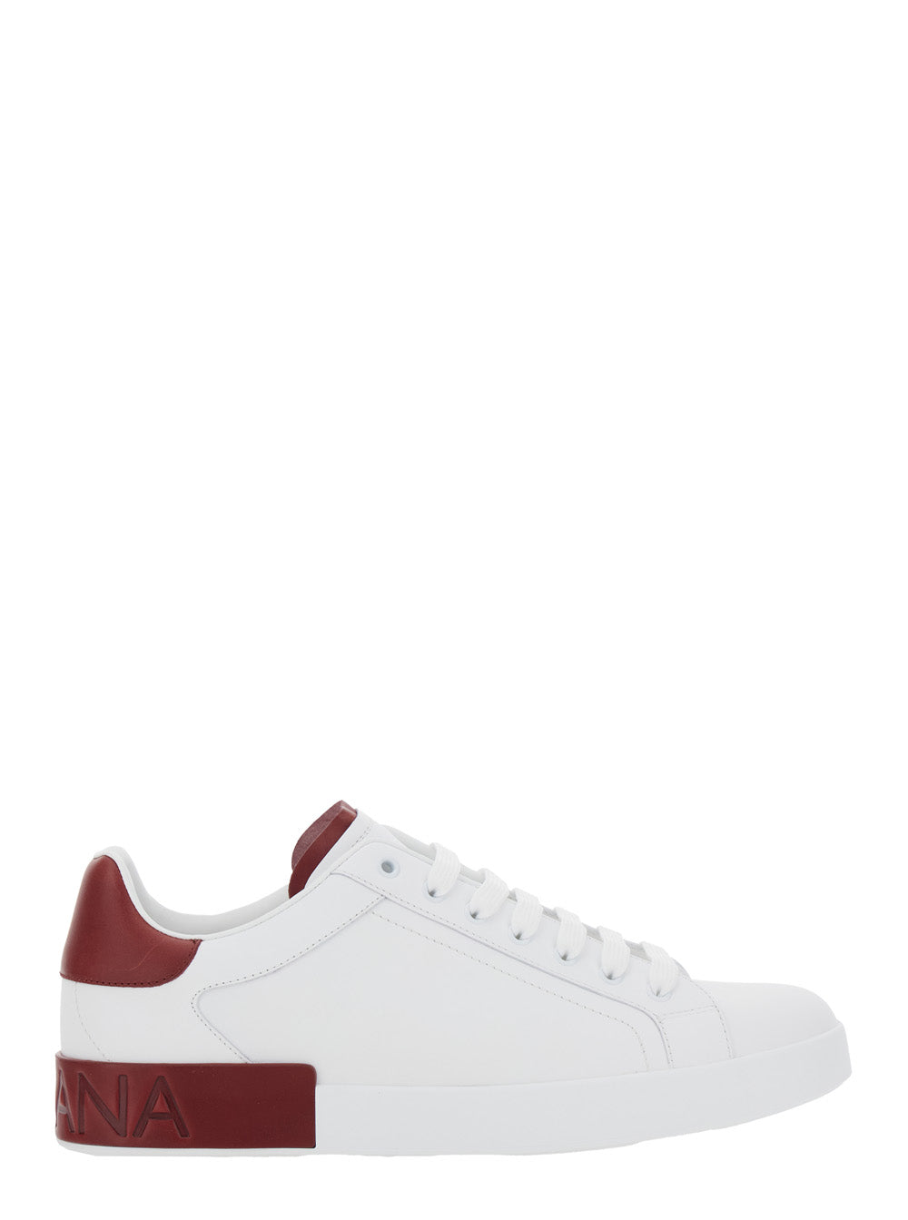 Dolce & Gabbana Men 'Portofino' White Low Top Sneakers With Contrasting Heel With Logo Lettering In Leather Man