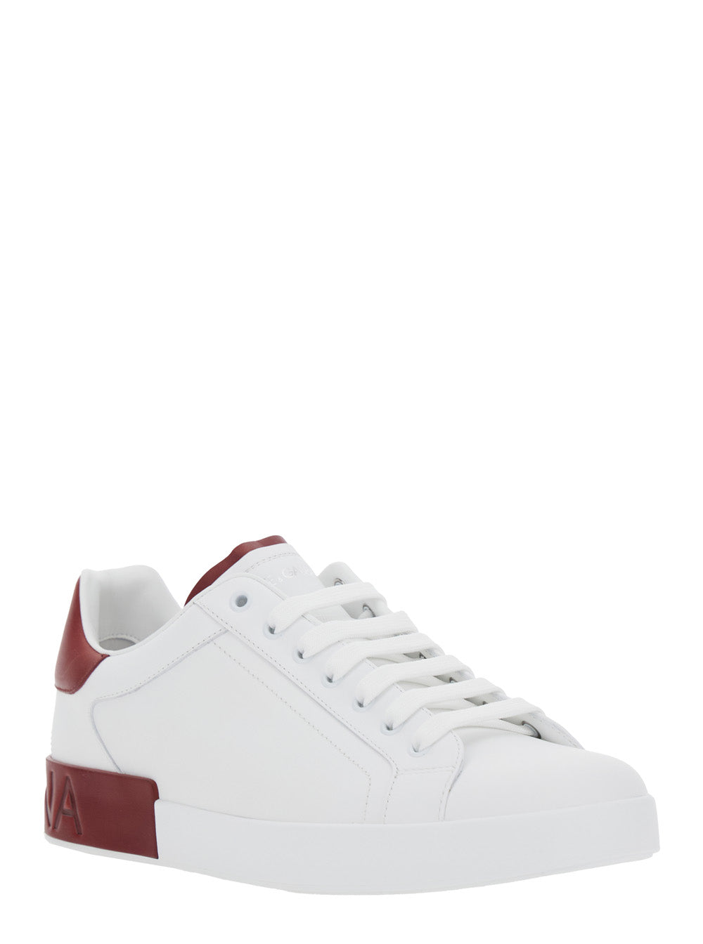 Dolce & Gabbana Men 'Portofino' White Low Top Sneakers With Contrasting Heel With Logo Lettering In Leather Man