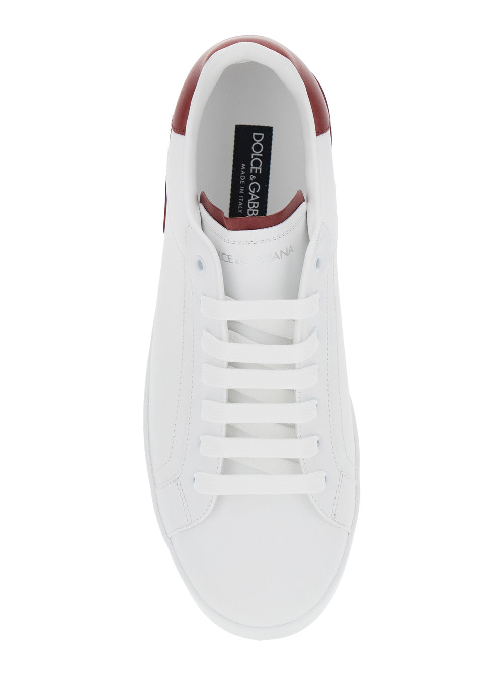 Dolce & Gabbana Men 'Portofino' White Low Top Sneakers With Contrasting Heel With Logo Lettering In Leather Man