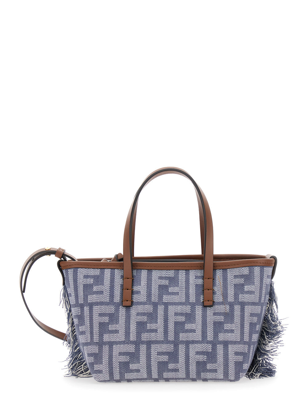 Fendi Women 'Roll' Blue Mini Bag With Adjustable And Removable Shoulder Strap And Fringed Details In Ff Canvas Woman