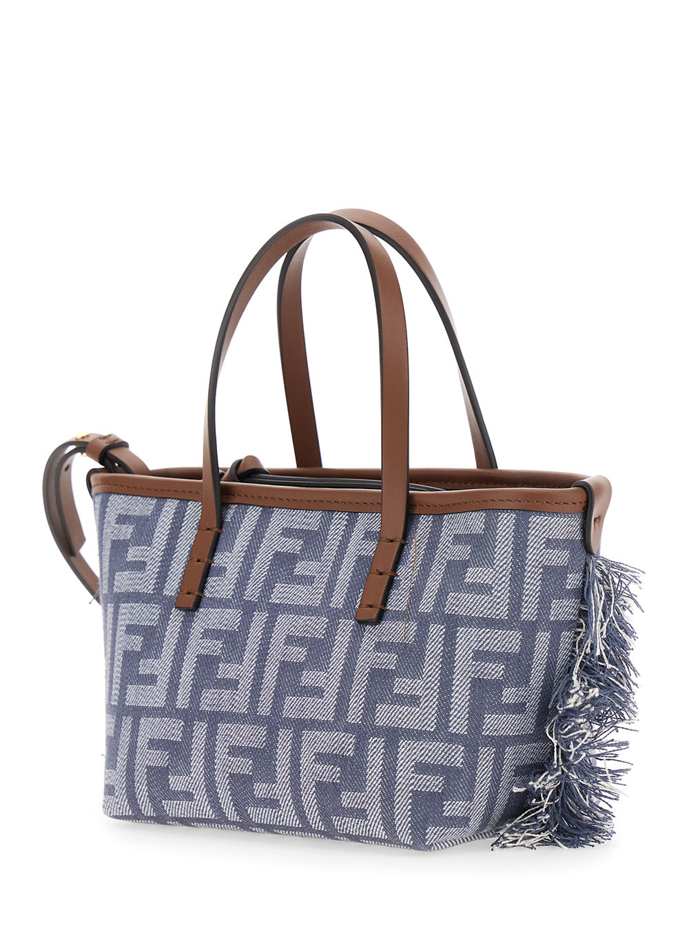 Fendi Women 'Roll' Blue Mini Bag With Adjustable And Removable Shoulder Strap And Fringed Details In Ff Canvas Woman