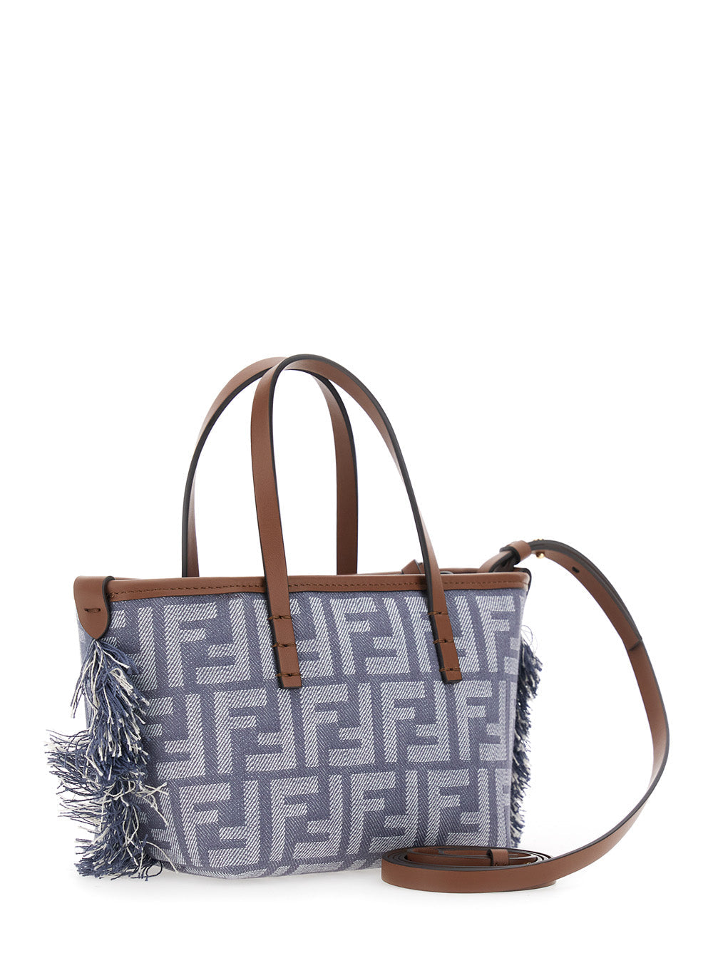 Fendi Women 'Roll' Blue Mini Bag With Adjustable And Removable Shoulder Strap And Fringed Details In Ff Canvas Woman
