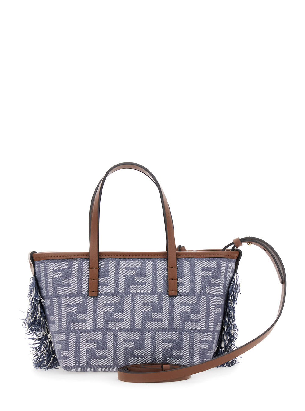 Fendi Women 'Roll' Blue Mini Bag With Adjustable And Removable Shoulder Strap And Fringed Details In Ff Canvas Woman
