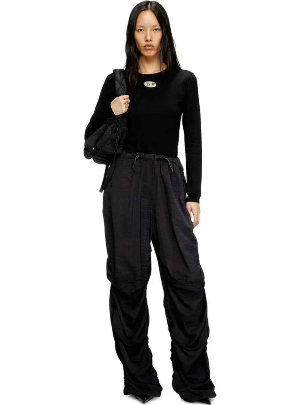 Diesel Women 'T-Uncutie' Black Top With Cut-Out Detail And Logo Patch On The Front In Cotton Woman