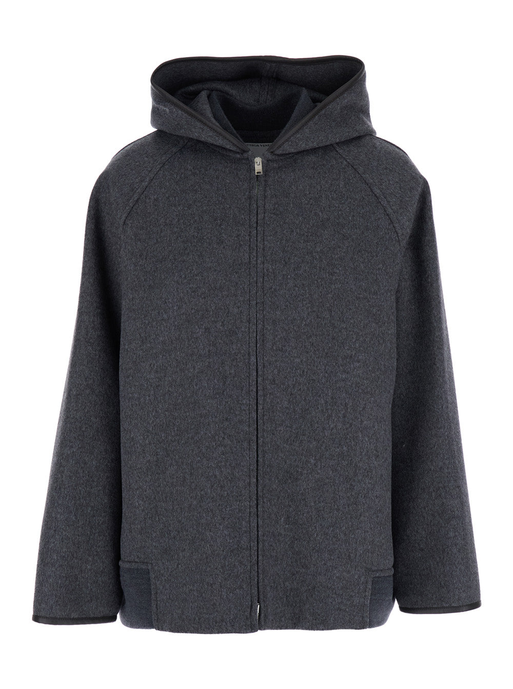 Bottega Veneta Women Grey Reversible Coat With Leather Details And Fixed Hood In Wool Woman