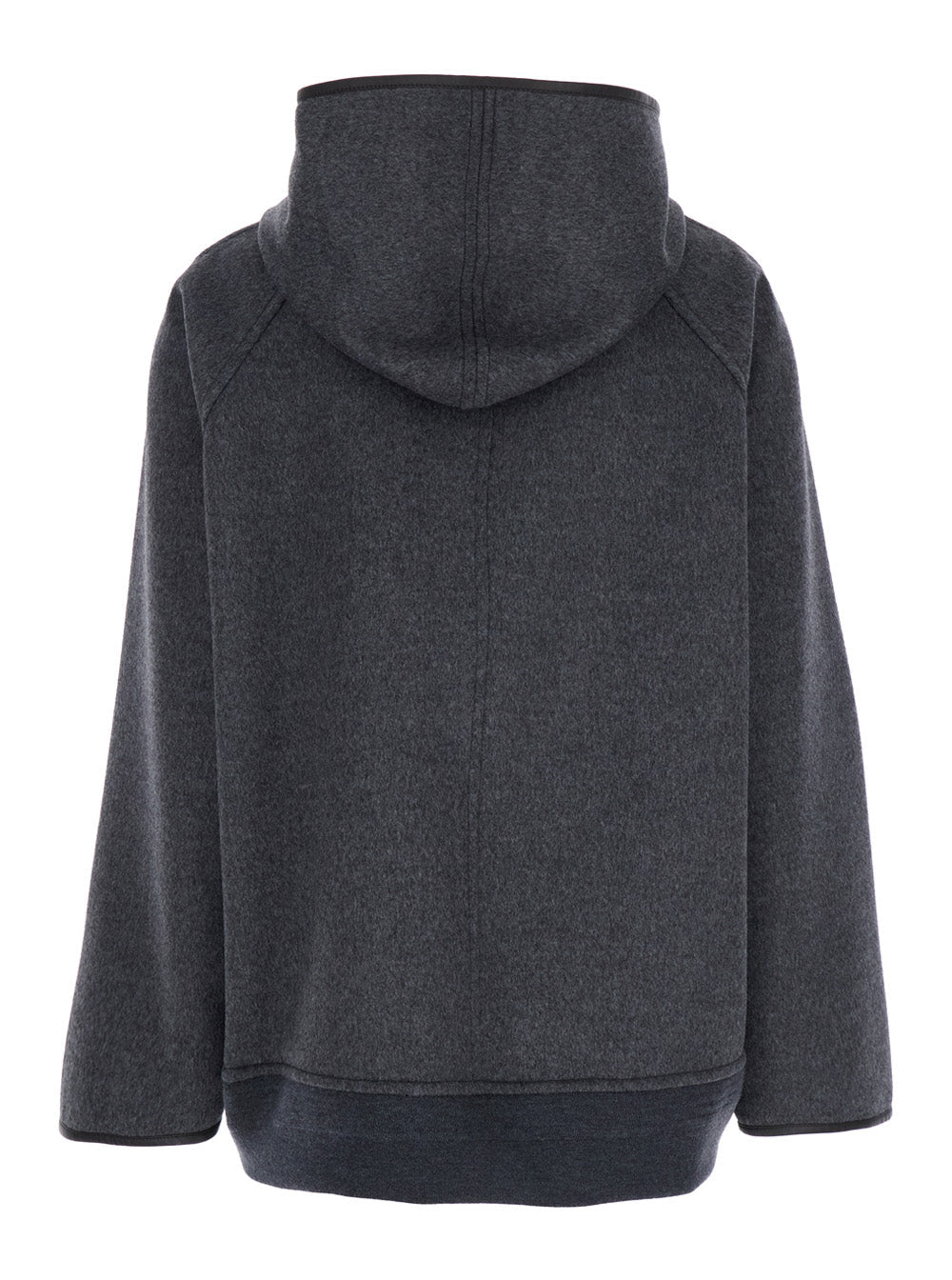 Bottega Veneta Women Grey Reversible Coat With Leather Details And Fixed Hood In Wool Woman