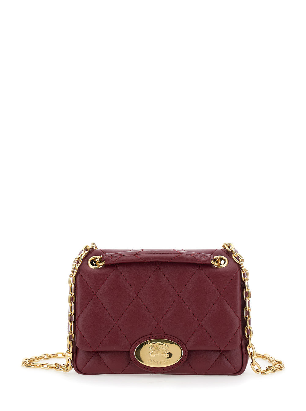 Burberry Women Bordeaux Quilted Crossbody Bag With Ekd Plaque On The Front And Chain-Link Shoulder Strap In Leather Woman