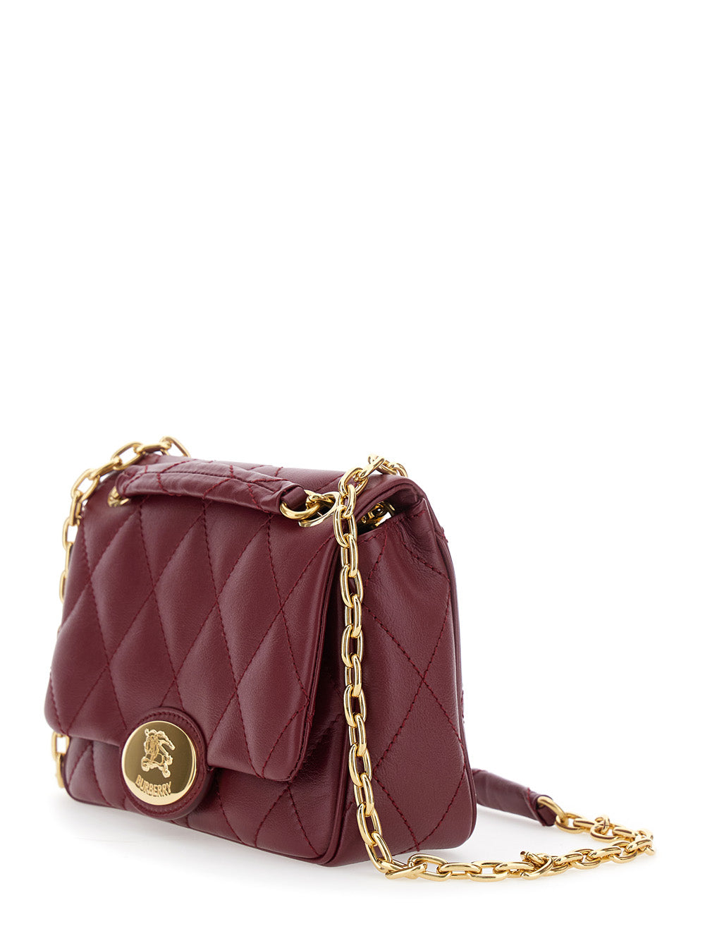 Burberry Women Bordeaux Quilted Crossbody Bag With Ekd Plaque On The Front And Chain-Link Shoulder Strap In Leather Woman