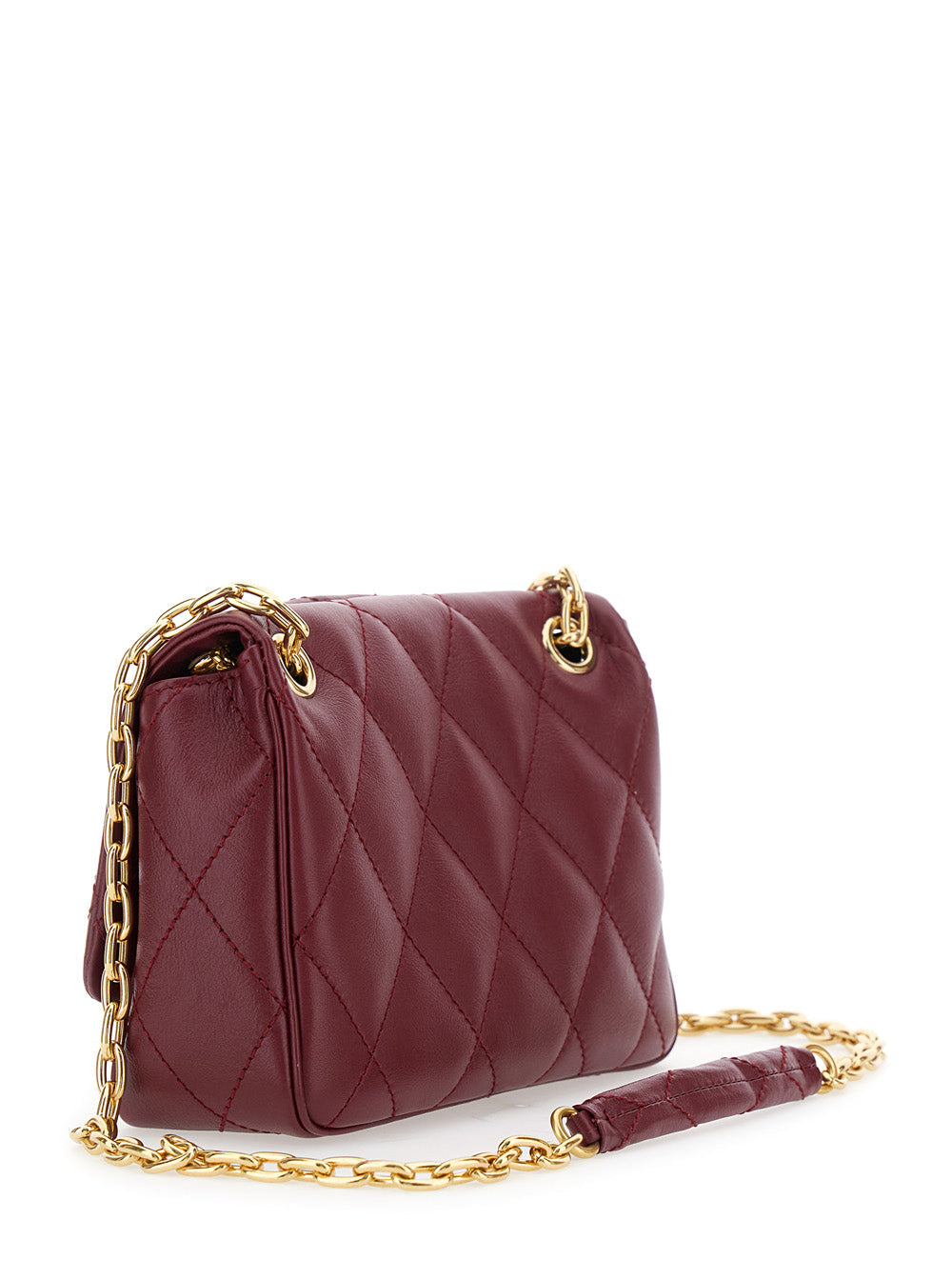 Burberry Women Bordeaux Quilted Crossbody Bag With Ekd Plaque On The Front And Chain-Link Shoulder Strap In Leather Woman