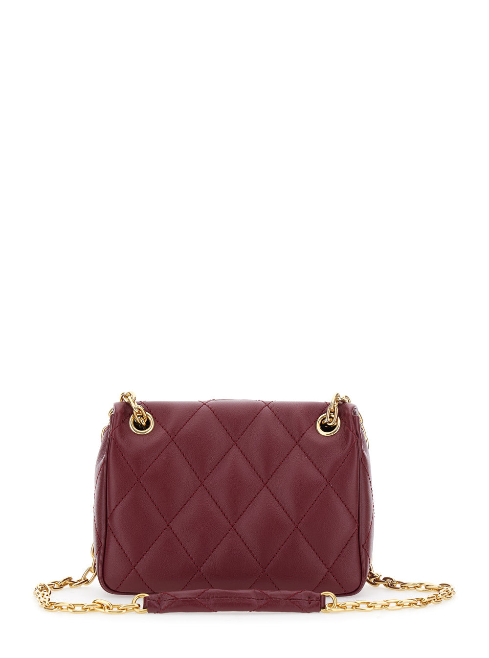 Burberry Women Bordeaux Quilted Crossbody Bag With Ekd Plaque On The Front And Chain-Link Shoulder Strap In Leather Woman
