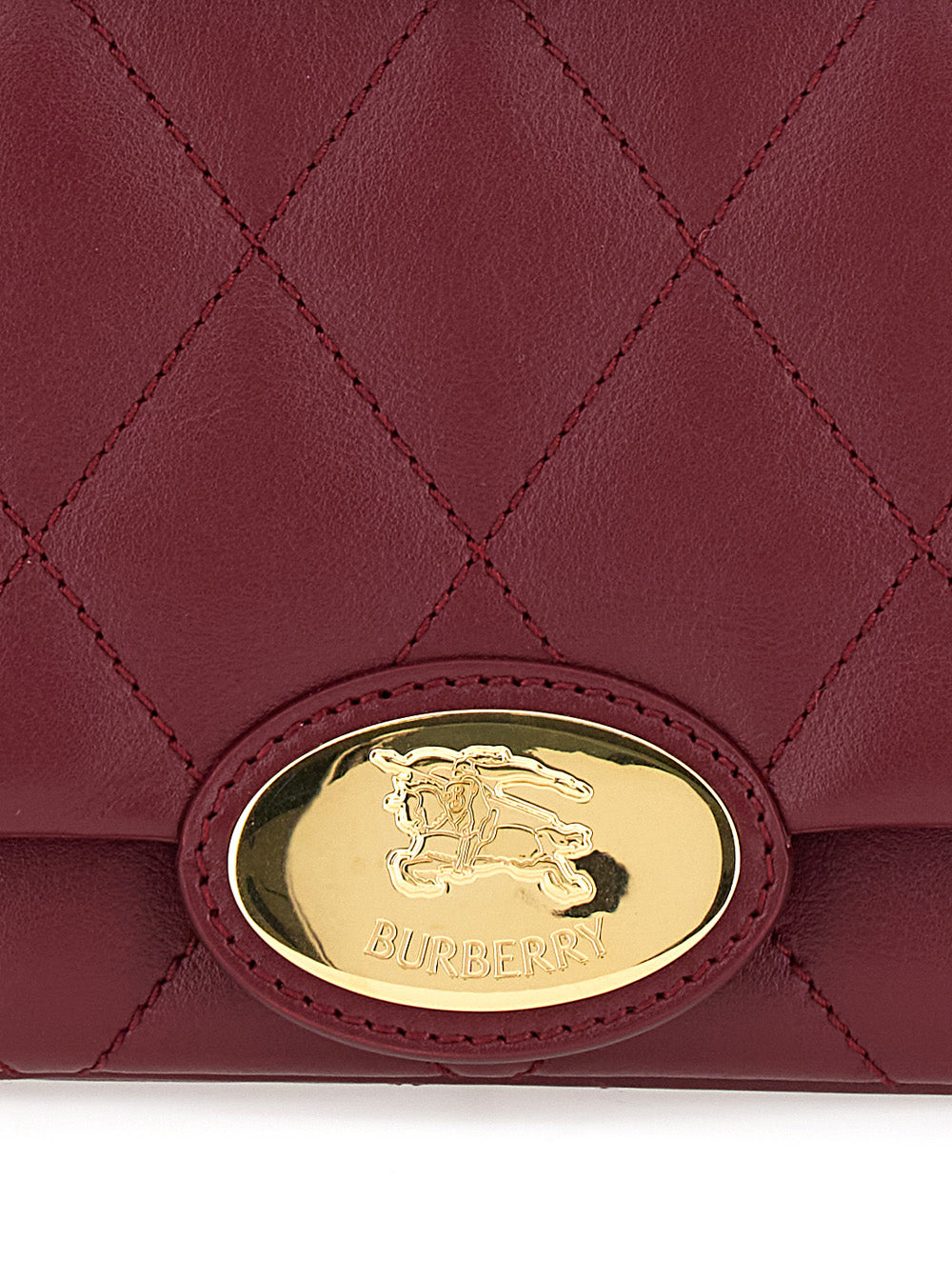 Burberry Women Bordeaux Quilted Crossbody Bag With Ekd Plaque On The Front And Chain-Link Shoulder Strap In Leather Woman