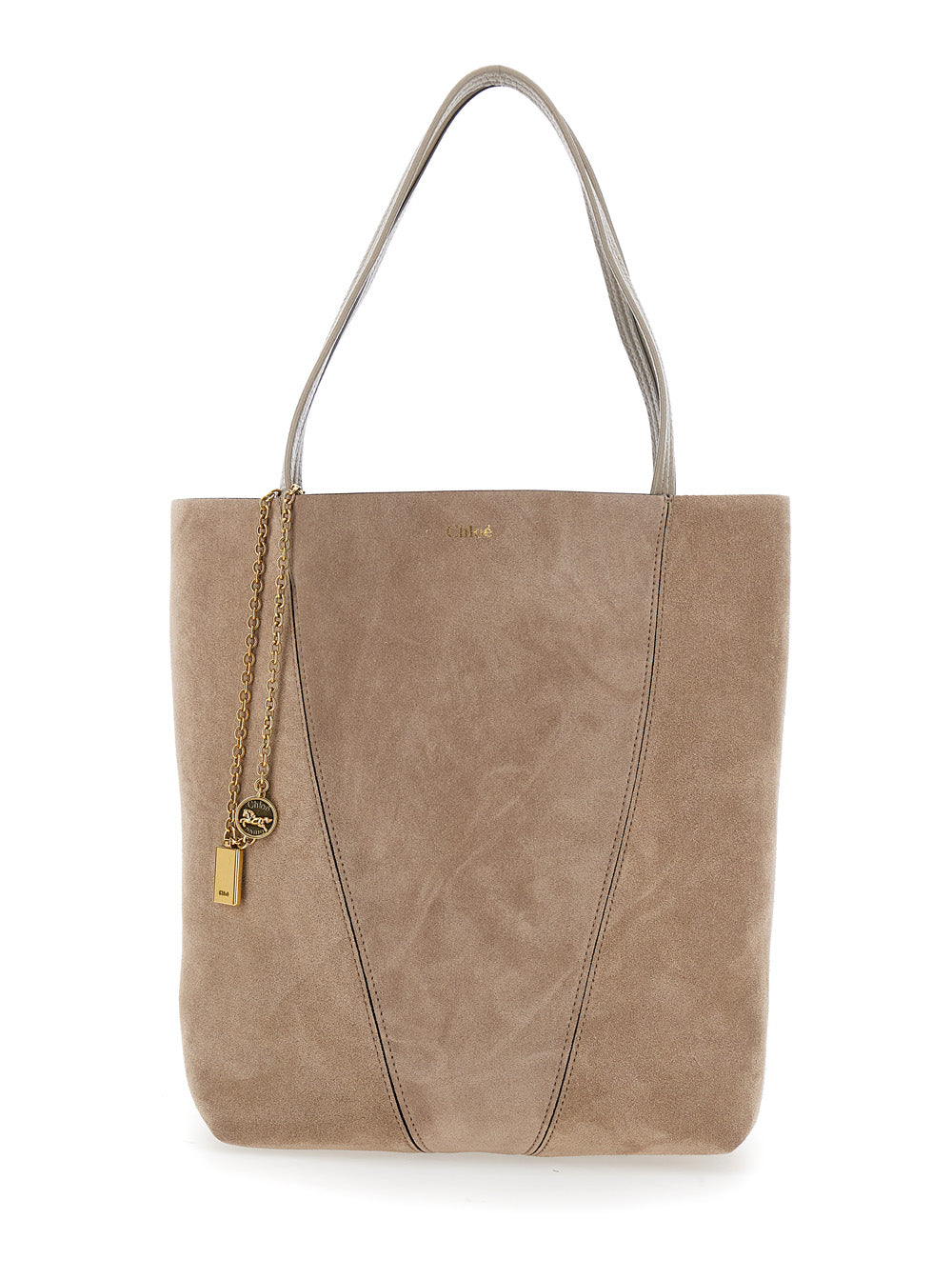 Chloé Women 'Spin' Grey Shoulder Bag With Chain-Link Detail With Logo Charm In Suede Woman