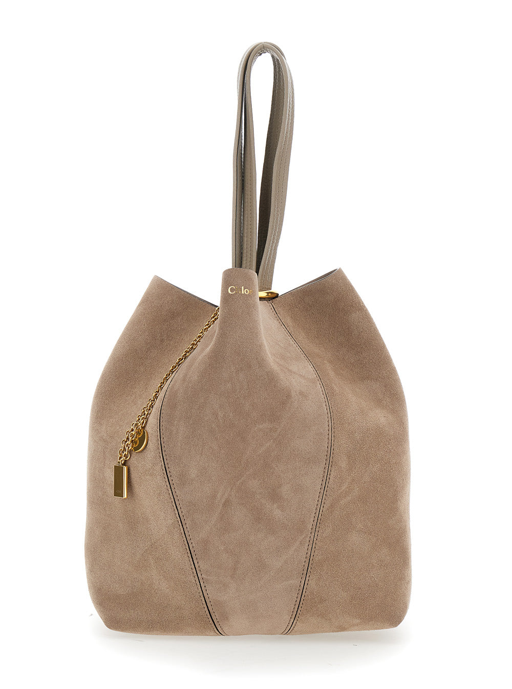 Chloé Women 'Spin' Grey Shoulder Bag With Chain-Link Detail With Logo Charm In Suede Woman