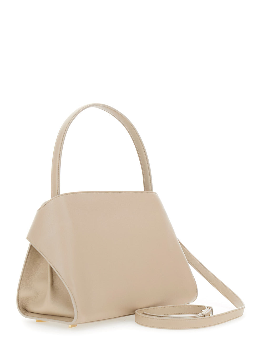 Bolsa de ombro feminina Ferragamo 'Hug' bege com estampa do logotipo na frente em couro.