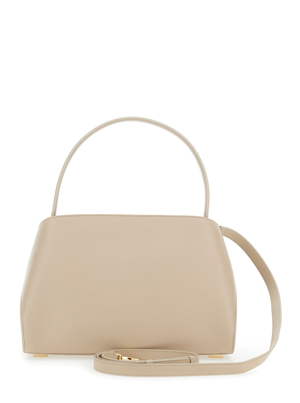 Bolsa de ombro feminina Ferragamo 'Hug' bege com estampa do logotipo na frente em couro.