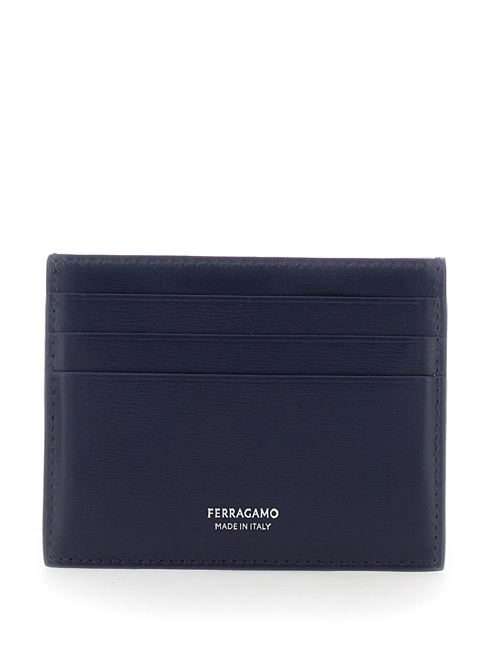 Porta-cartões Ferragamo masculino 'Florence' azul com logotipo na frente, em couro.
