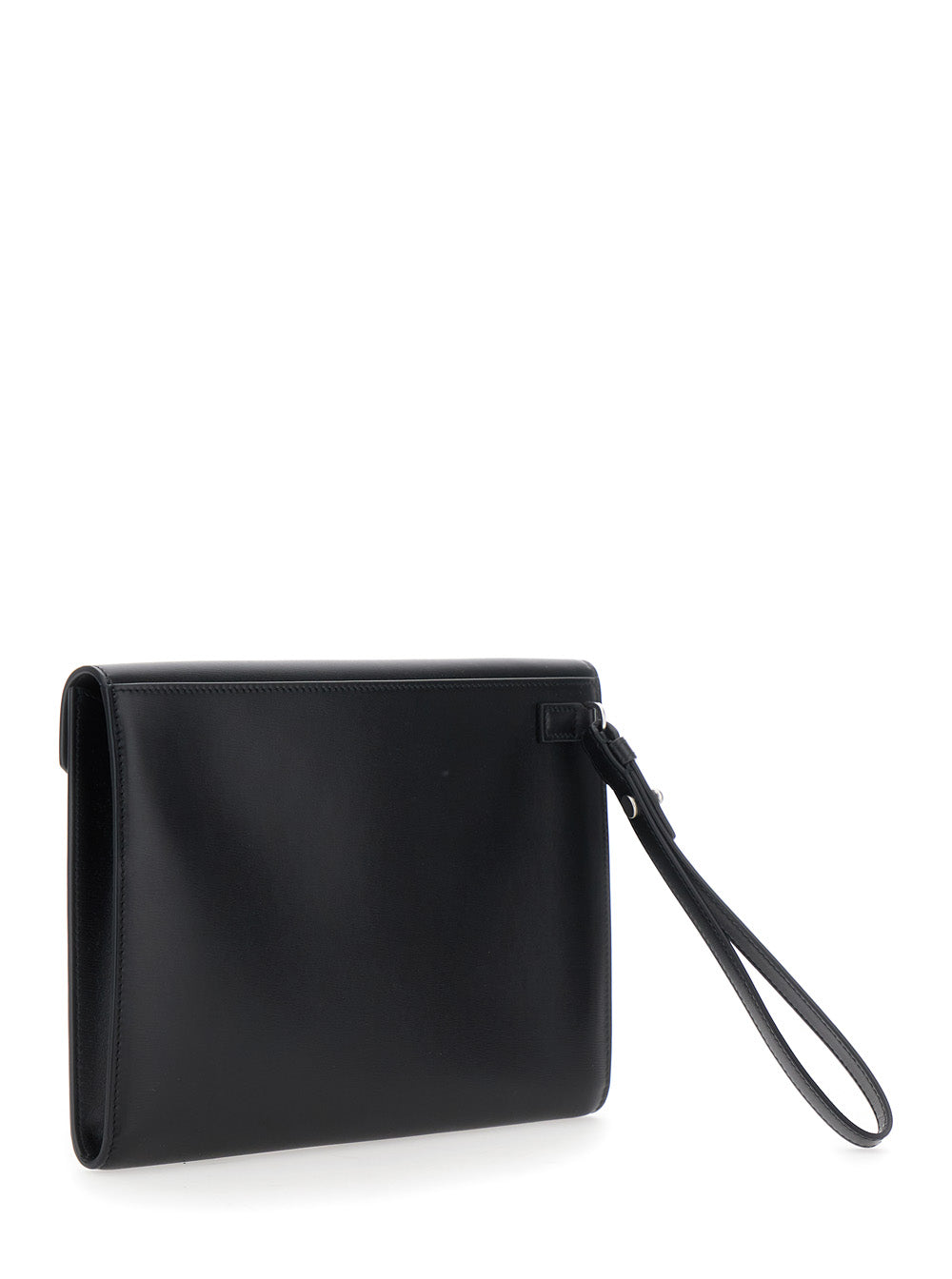 Clutch masculina Ferragamo 'Florence' preta com design envelope e alça em couro.