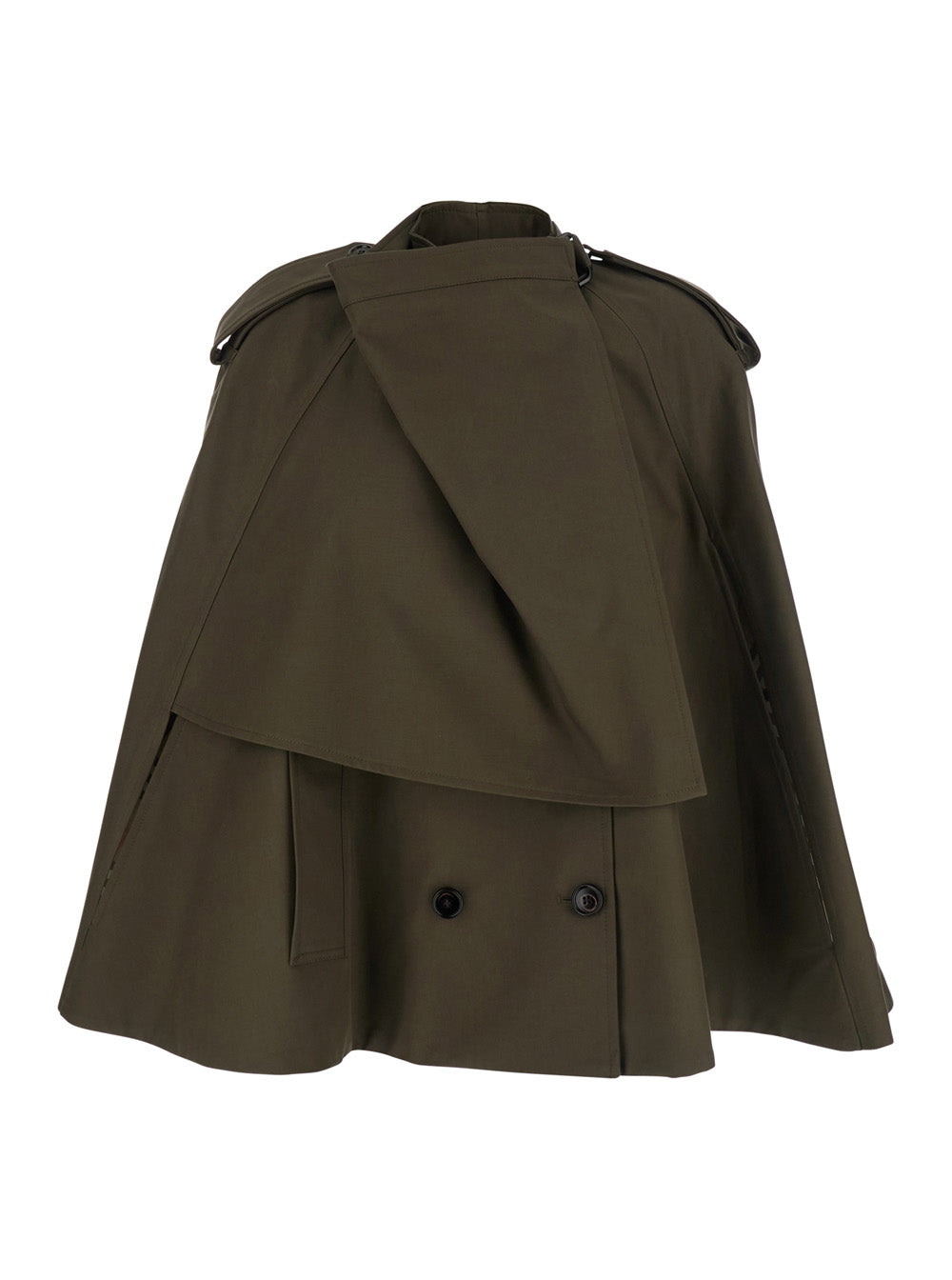 Burberry Women Green Double-Breasted Cape With Front Button Closure In Cotton Woman