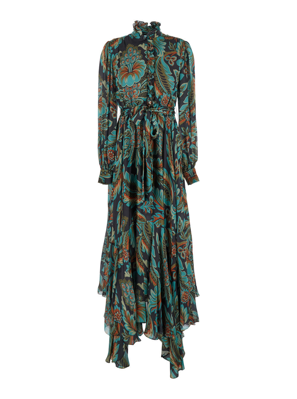 Etro Women Multicolor Long Dress With Self-Tie Belt And All-Over Floral Print In Silk Woman