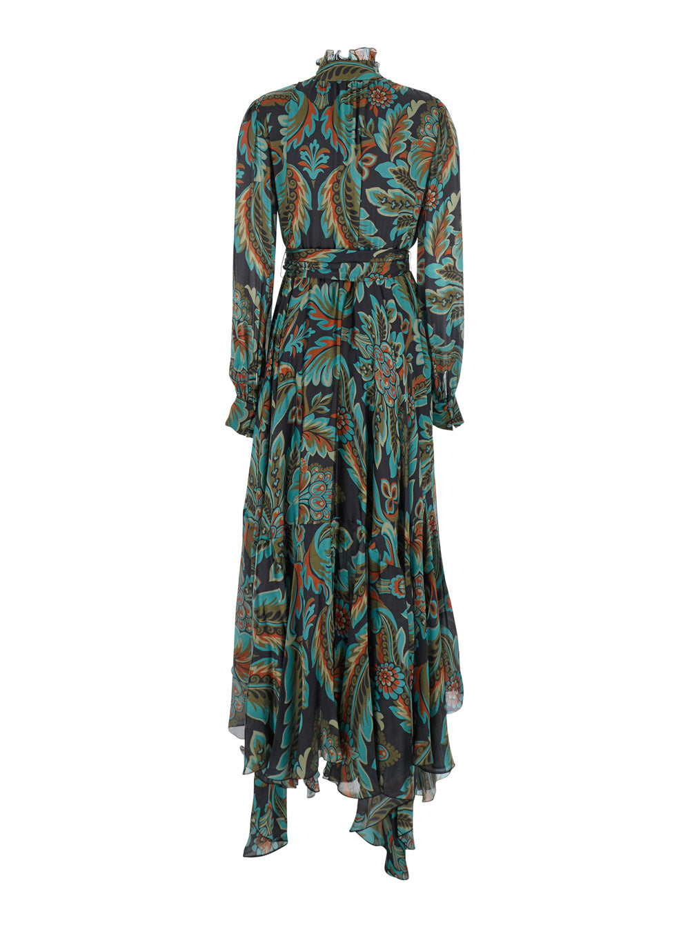 Etro Women Multicolor Long Dress With Self-Tie Belt And All-Over Floral Print In Silk Woman
