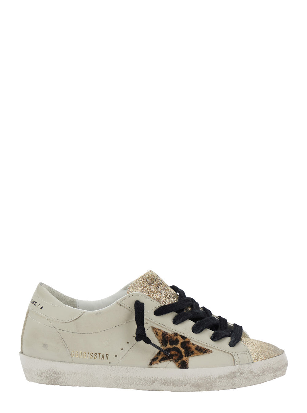 Golden Goose Women 'Superstar' White Low Top Sneakers With Glittered Star Patch And Laminated Heel With Logo Lettering In Leather Woman