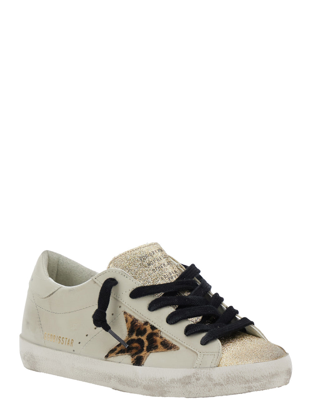 Golden Goose Women 'Superstar' White Low Top Sneakers With Glittered Star Patch And Laminated Heel With Logo Lettering In Leather Woman