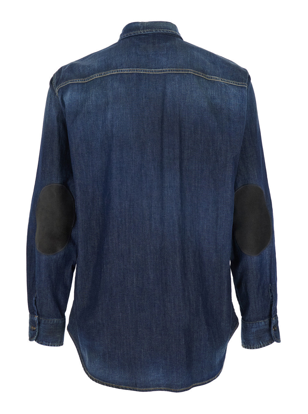 Dsquared2 Men Blue Shirt With Pointed Collar And Elbow Patches In Denim Man