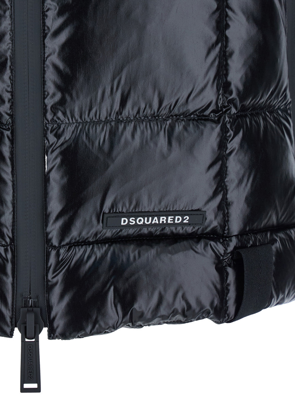 Dsquared2 Men Black Sleeveless Down Jacket With High Neck And Logo Patch On The Front In Tech Fabric Man