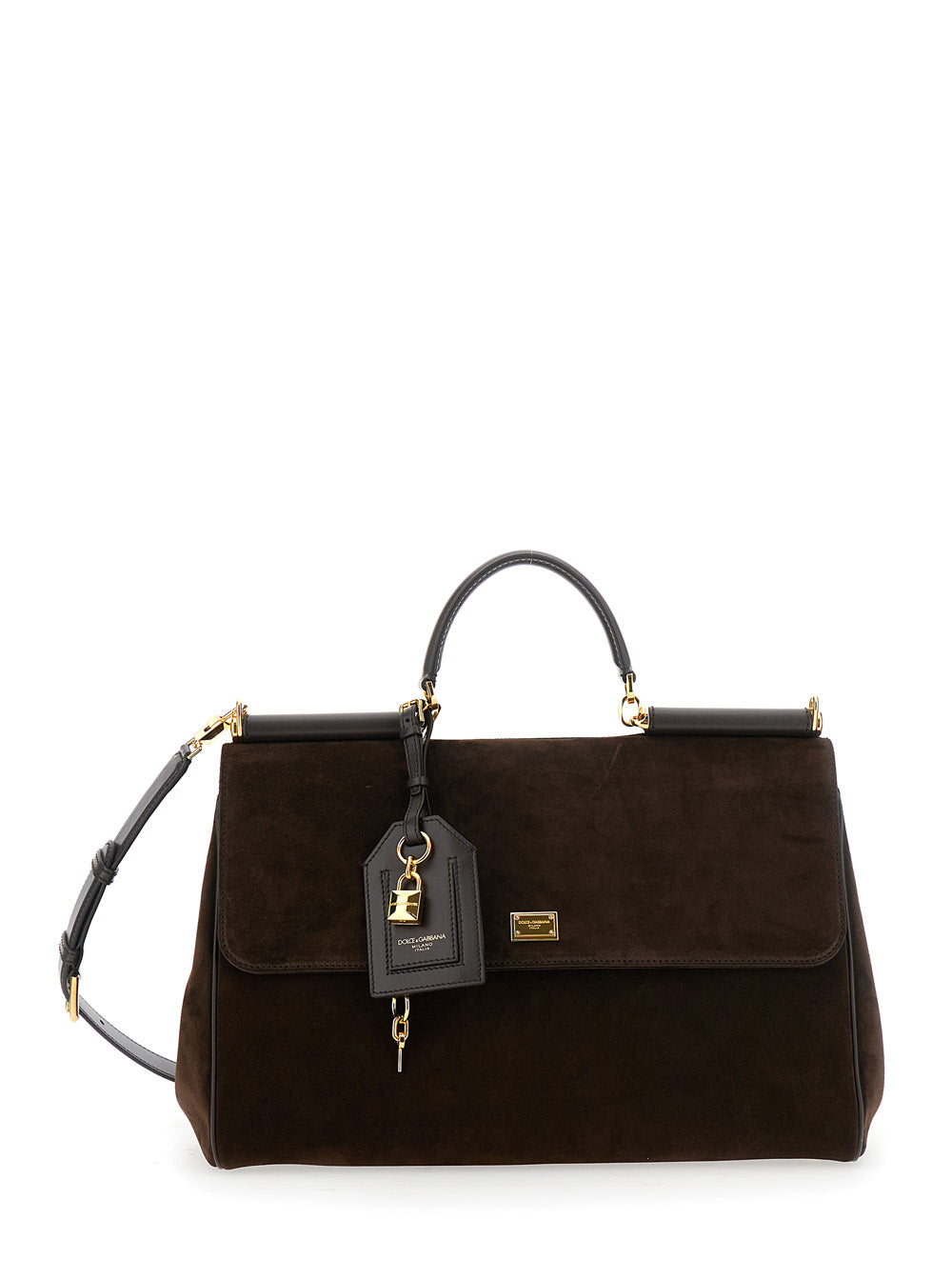 Dolce & Gabbana Women Brown Handbag With Removable Shoulder Strap And Padlock Charm On The Front In Suede Woman