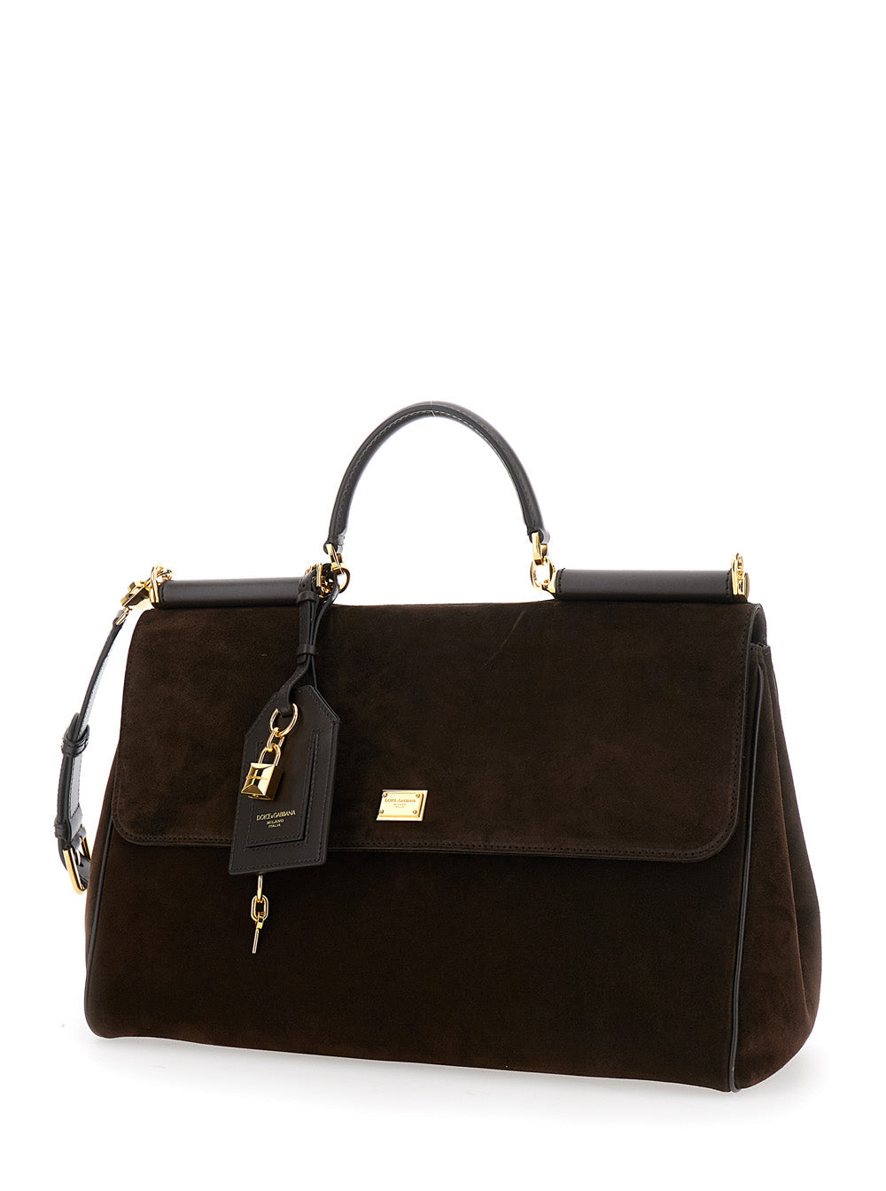 Dolce & Gabbana Women Brown Handbag With Removable Shoulder Strap And Padlock Charm On The Front In Suede Woman