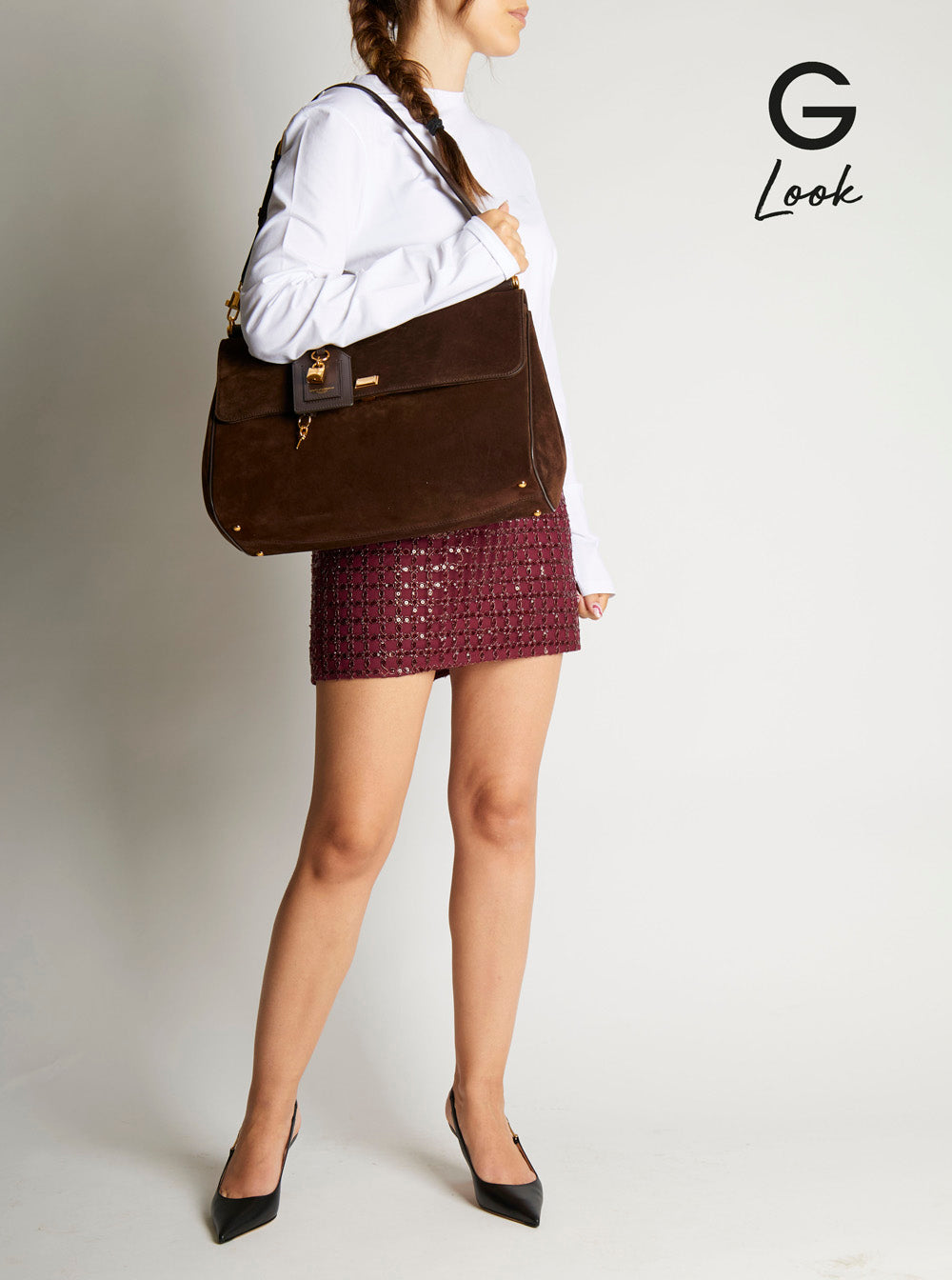 Dolce & Gabbana Women Brown Handbag With Removable Shoulder Strap And Padlock Charm On The Front In Suede Woman