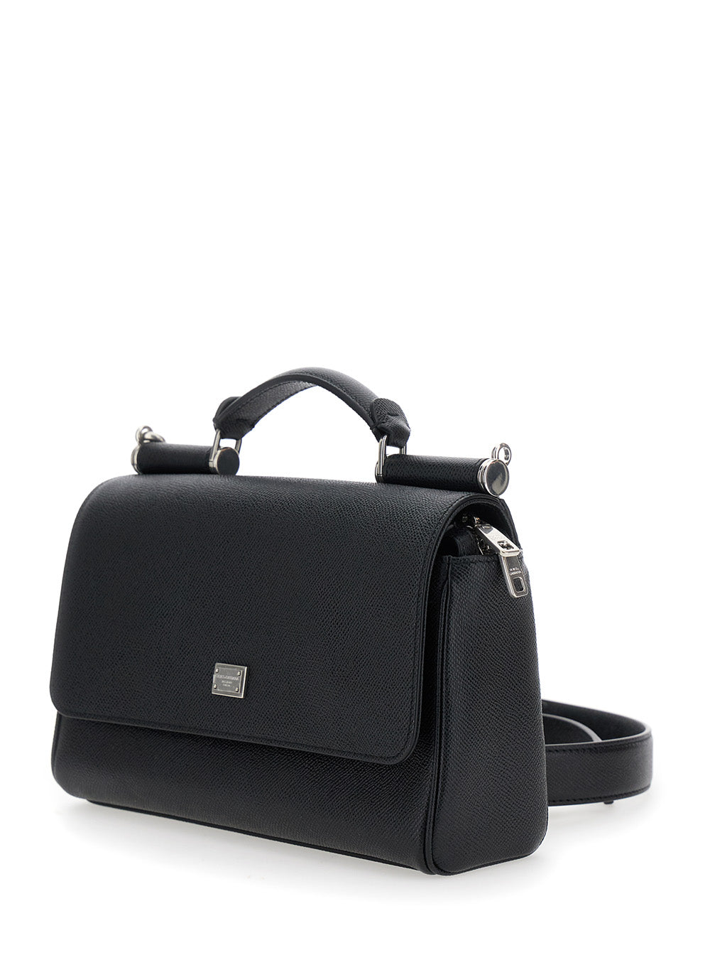 Dolce & Gabbana Men 'Sicily' Black Crossbody Bag With Adjustable And Removable Shoulder Strap And Logo Plaque On The Front In Leather Man