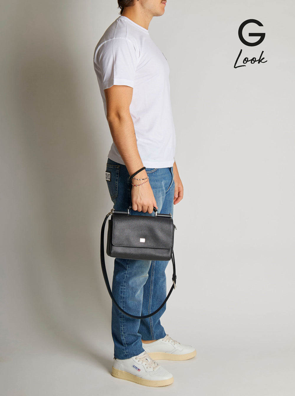 Dolce & Gabbana Men 'Sicily' Black Crossbody Bag With Adjustable And Removable Shoulder Strap And Logo Plaque On The Front In Leather Man