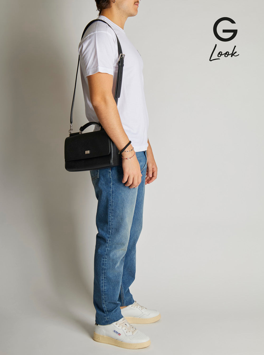 Dolce & Gabbana Men 'Sicily' Black Crossbody Bag With Adjustable And Removable Shoulder Strap And Logo Plaque On The Front In Leather Man