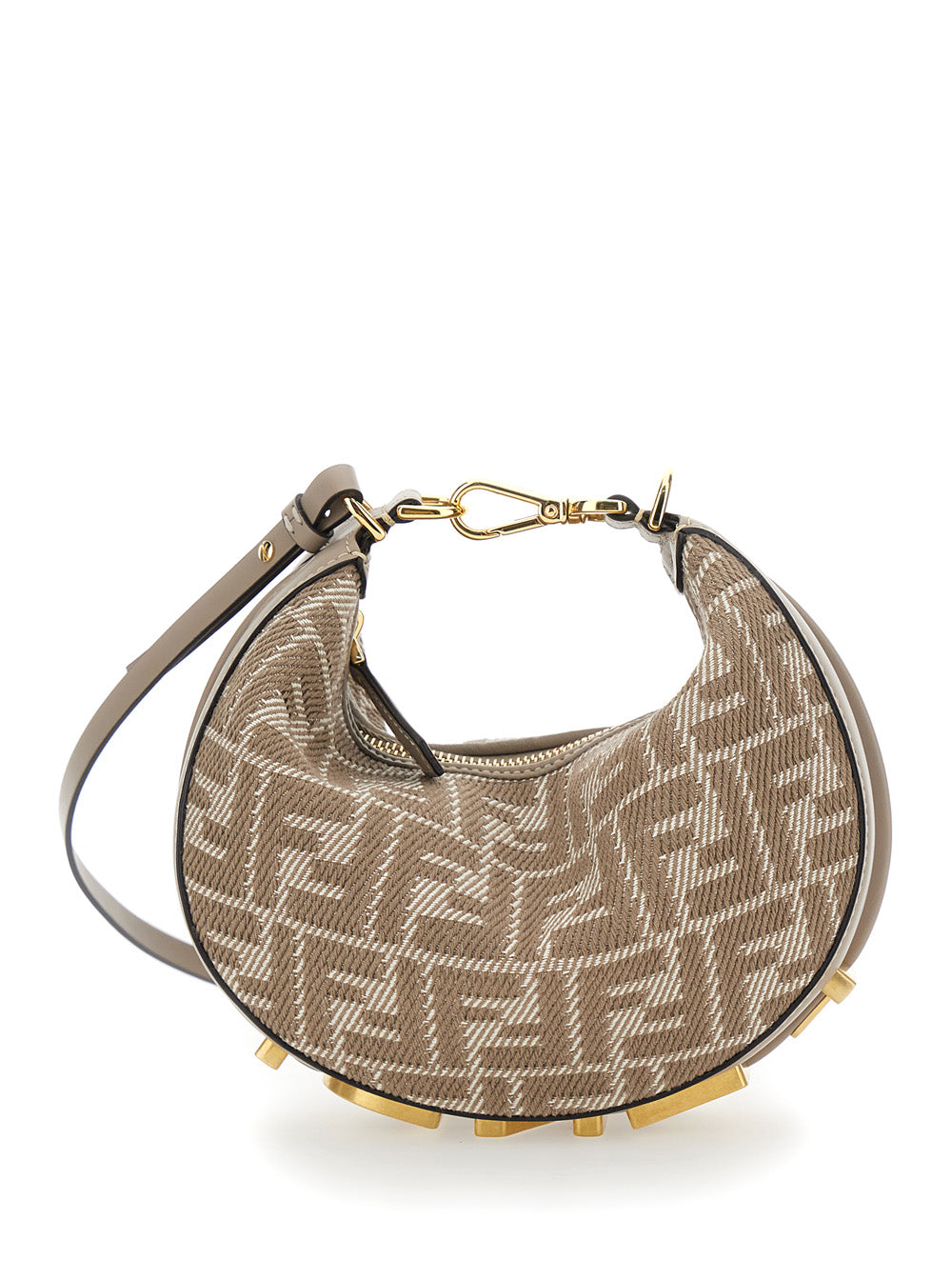 Fendi Women 'Fendigraphy' Beige Mini Handbag With All-Over Ff Motif And Metal Lettering Logo On The Bottom In Cotton Woman