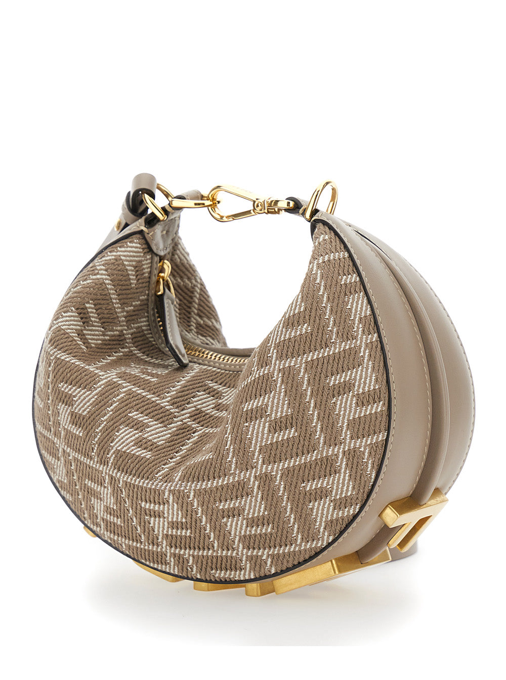Fendi Women 'Fendigraphy' Beige Mini Handbag With All-Over Ff Motif And Metal Lettering Logo On The Bottom In Cotton Woman