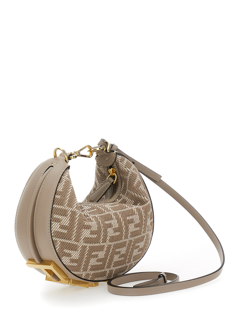 Fendi Women 'Fendigraphy' Beige Mini Handbag With All-Over Ff Motif And Metal Lettering Logo On The Bottom In Cotton Woman