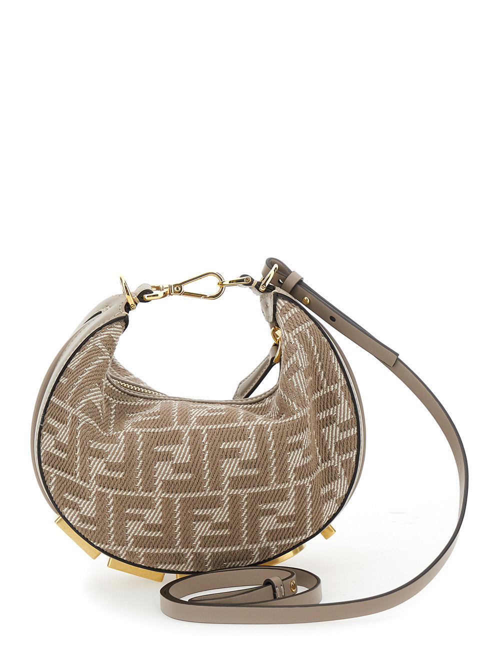 Fendi Women 'Fendigraphy' Beige Mini Handbag With All-Over Ff Motif And Metal Lettering Logo On The Bottom In Cotton Woman