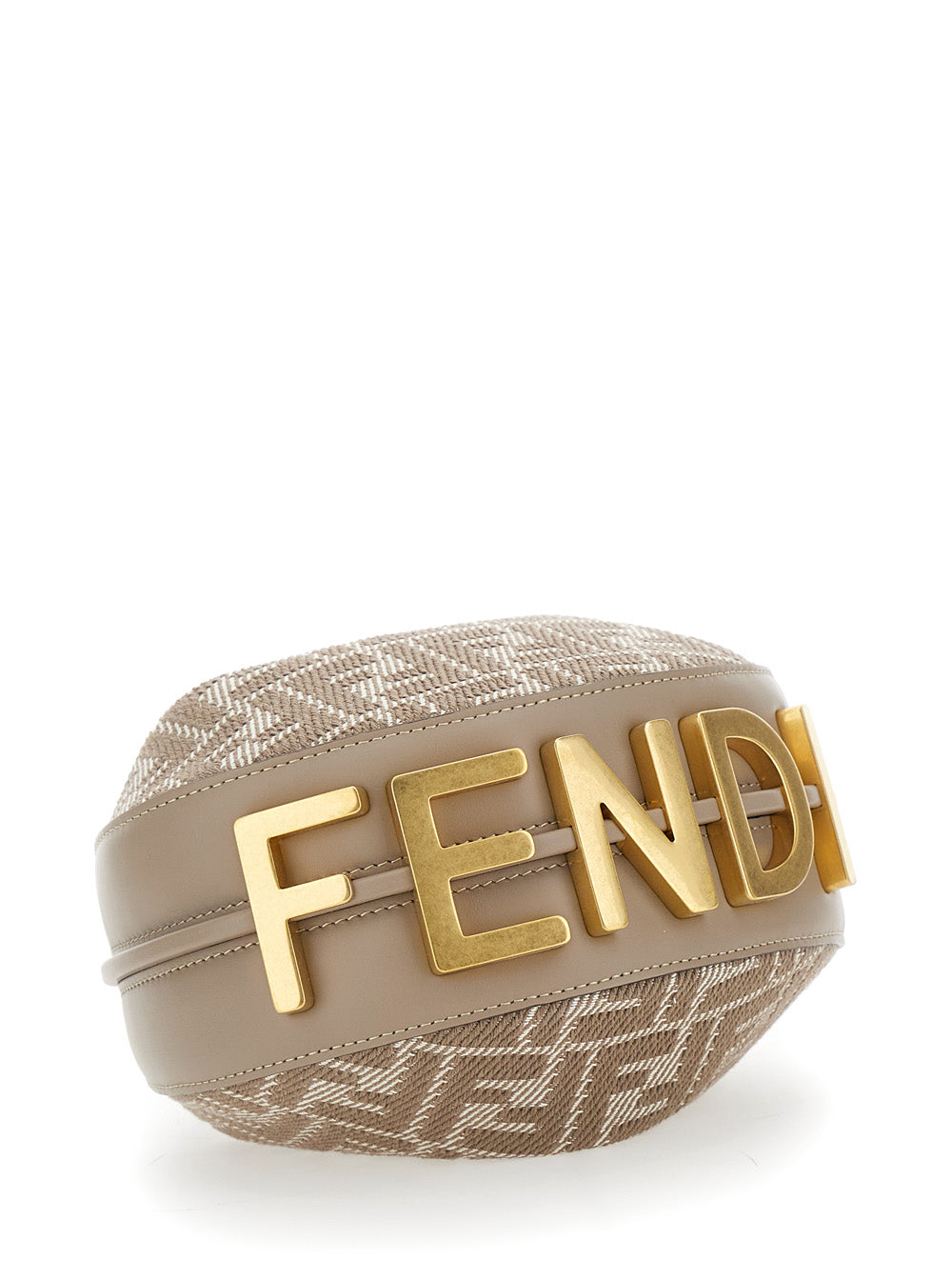 Fendi Women 'Fendigraphy' Beige Mini Handbag With All-Over Ff Motif And Metal Lettering Logo On The Bottom In Cotton Woman